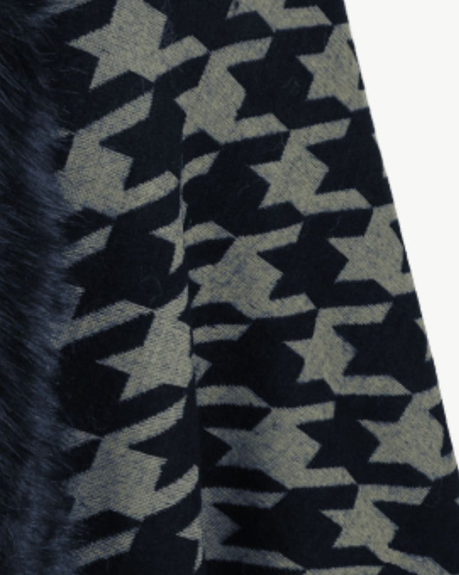 Houndstooth Fringe Hem Poncho