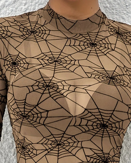 Spider Web Print Long Sleeve Blouse