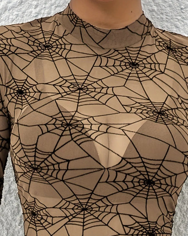 Spider Web Print Long Sleeve Blouse