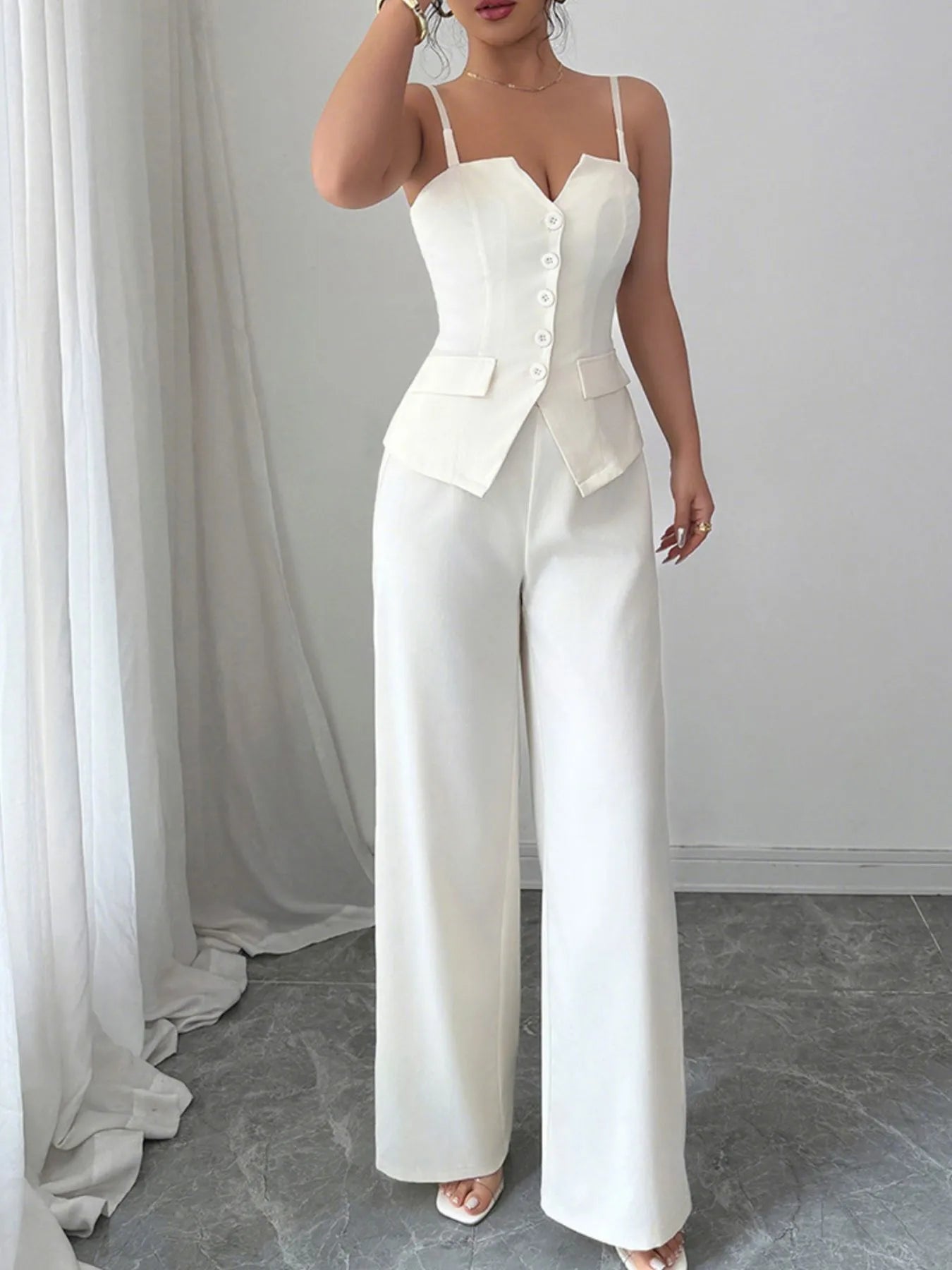 Button Front Cami and Pants Set