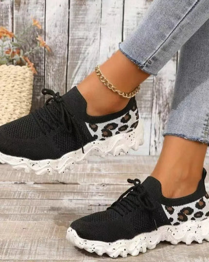 Leopard Mesh Round Toe Athletic 