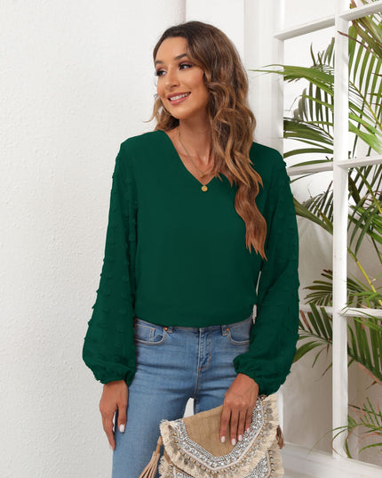 Swiss Dot Balloon Sleeve Blouse Forest