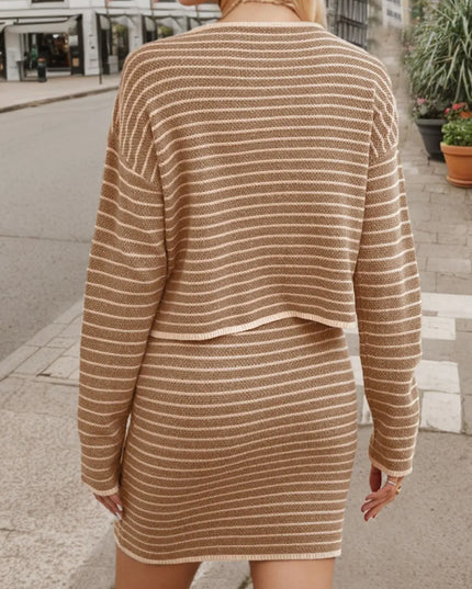 Striped Long Sleeve Top and Skirt Set