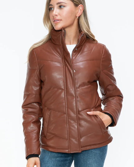 Snobbish Pocketed Zip Up Turtleneck Puffer Jacket
