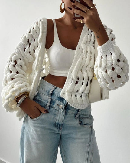 Crochet Button Up Cardigan Off White