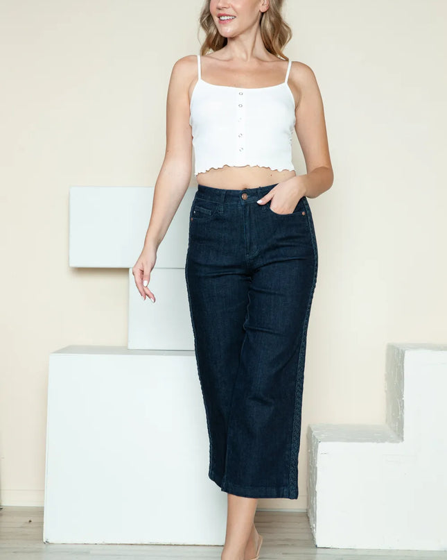 Judy Blue Full Size Side Seam Braid Detail Crop Wide Leg Jeans