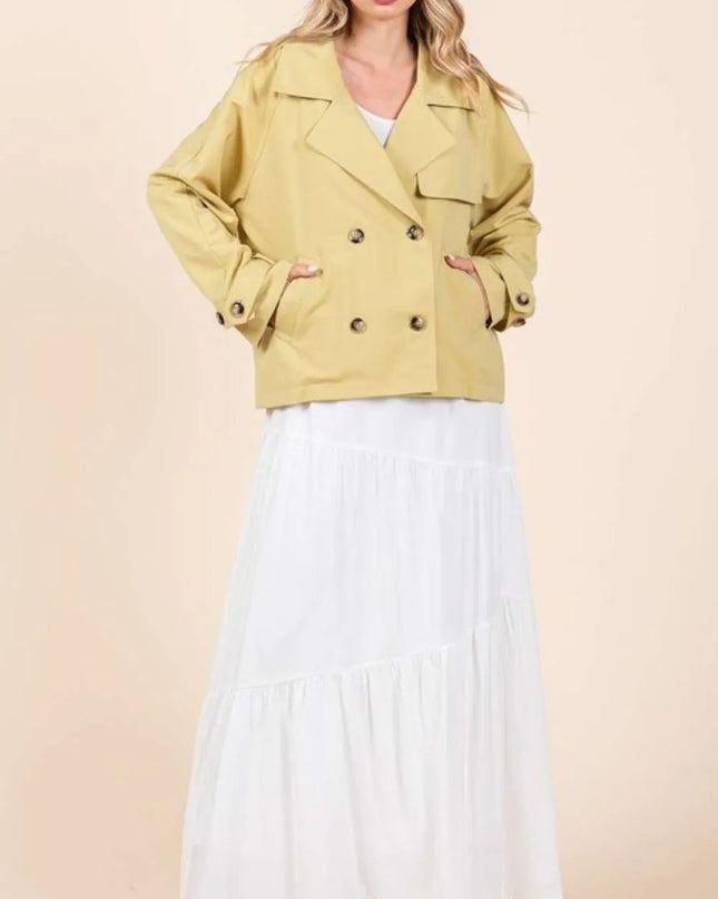 Mittoshop Double Breasted Long Sleeve Trench Coat Jacket