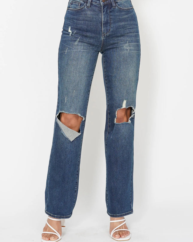 Judy Blue Full Size Hw Ripped Knee Dad Jeans Plus Size DK