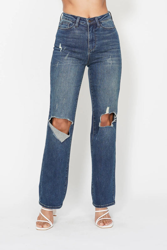 Judy Blue Full Size Hw Ripped Knee Dad Jeans Plus Size DK