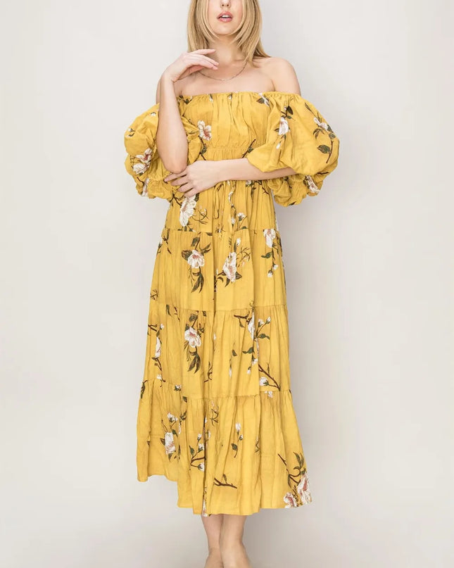HYFVE Floral Puff Sleeve Tiered Dress