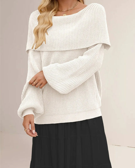 Fold-Over Collar Long Sleeve Sweater
