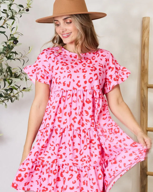 Double Take Short Flounce Sleeve Tiered Dress