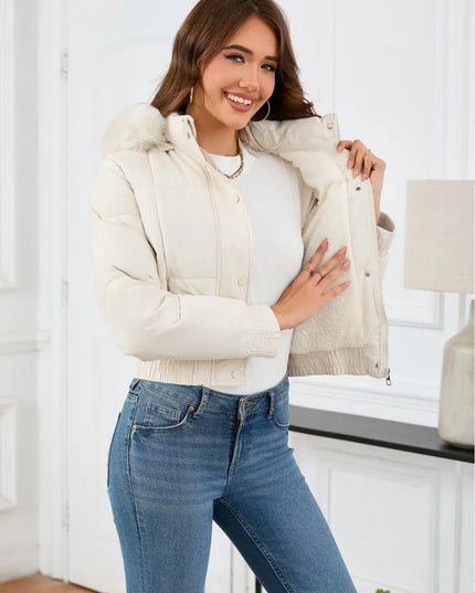 Pocketed Long Sleeve Cropped Hooded Winter Coat