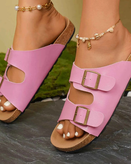 Double-Buckle Slide Sandals