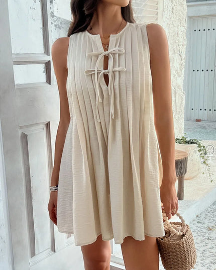 Devine Pleated Sleeveless Mini Dress