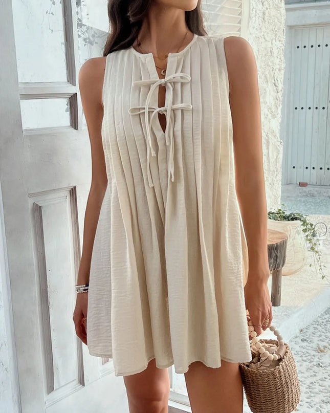 Devine Pleated Sleeveless Mini Dress