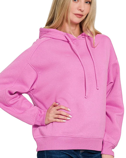 Zenana Drawstring Relaxed Fit Fleece Hoodie BRIGHT MAUVE