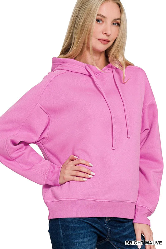 Zenana Drawstring Relaxed Fit Fleece Hoodie BRIGHT MAUVE