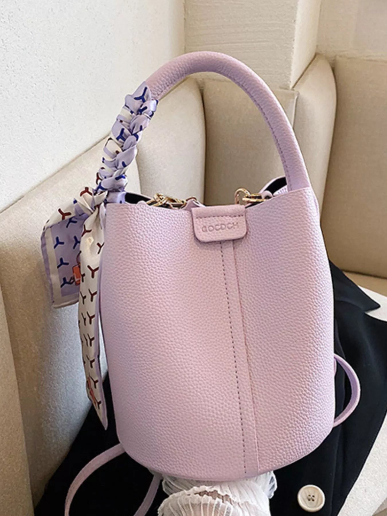 Bucket Crossbody Bag with Scarf Accent