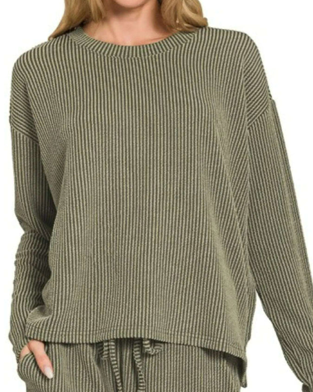 Zenana Corded Rib Long Sleeve Tee and Shorts Set