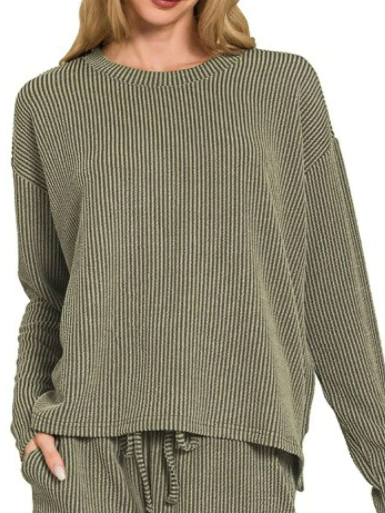 Zenana Corded Rib Long Sleeve Tee and Shorts Set