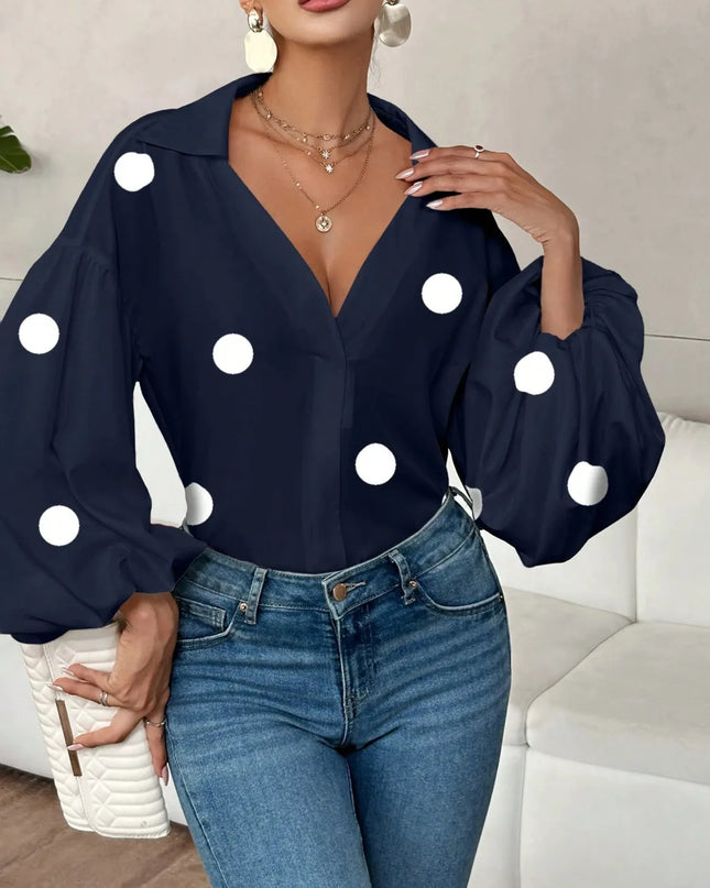 Polka Dot Balloon Sleeve Blouse