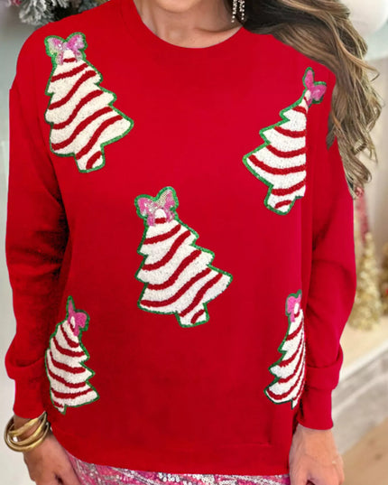 Christmas Tree Sequin Long Sleeve Sweatshirt Red