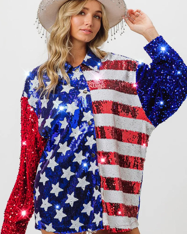 BiBi Velvet Sequin American Flag Shirt