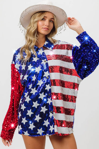 BiBi Velvet Sequin American Flag Shirt
