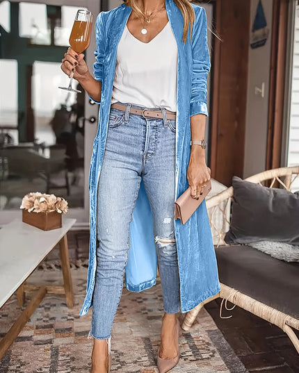 Open Front Long Sleeve Coat Blue