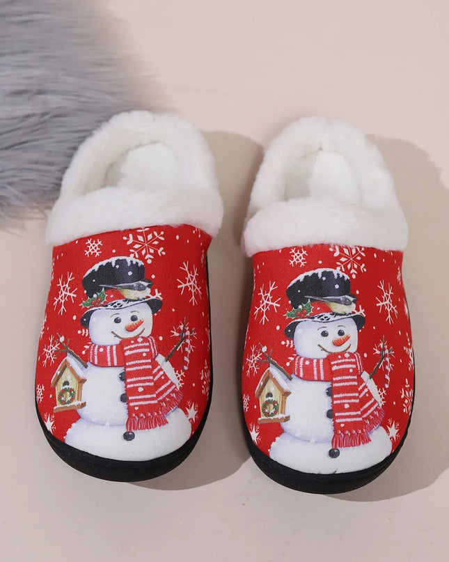 Snowman Round Toe Faux Fur Slippers