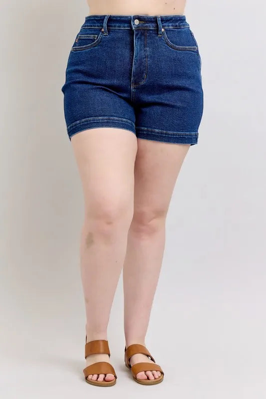 Judy Blue Plus Size High Waist Tummy Control Denim Shorts Dark