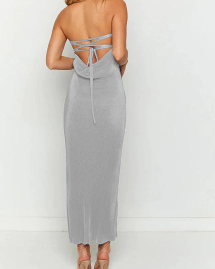 Lace-Up Back Tube Maxi Dress 