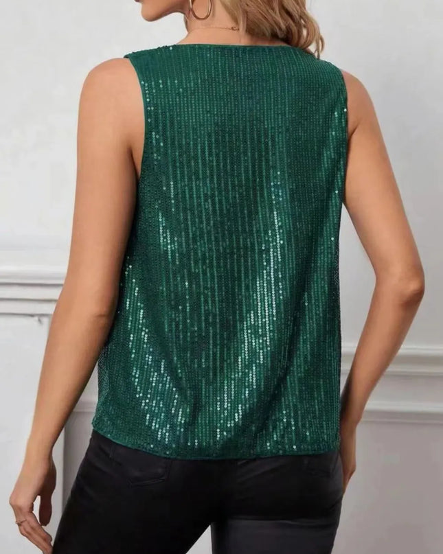 Sequin Cowl Neck Tank