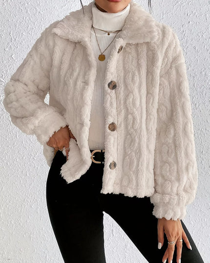 Cozy Fleece Button-Up Outerwear White