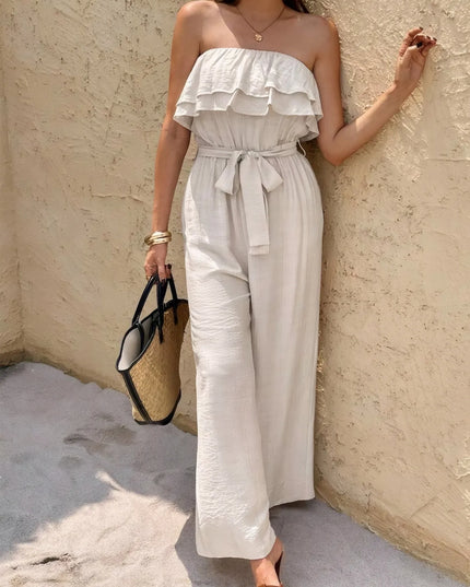 Off-Shoulder Ruffled Wide Leg Jumpsuit