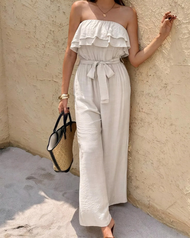 Off-Shoulder Ruffled Wide Leg Jumpsuit