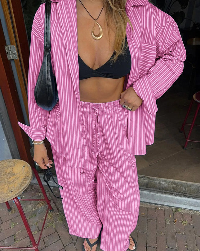 Striped Button Up Shirt and Pants Set