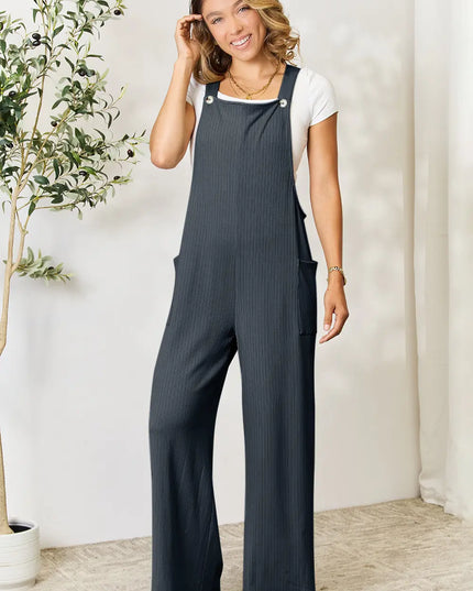 Double Take Full Size Wide Strap Overall with Pockets