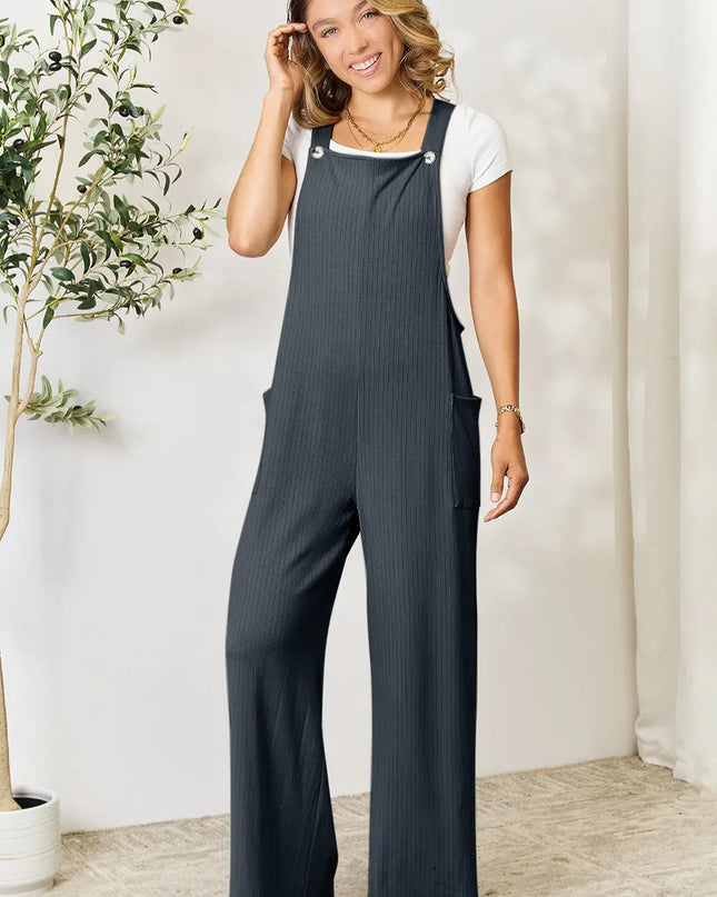 Double Take Full Size Wide Strap Overall with Pockets