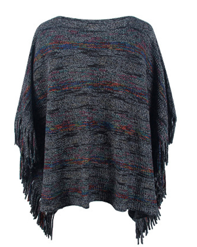 Round Neck Fringe Detail Sleeve Poncho