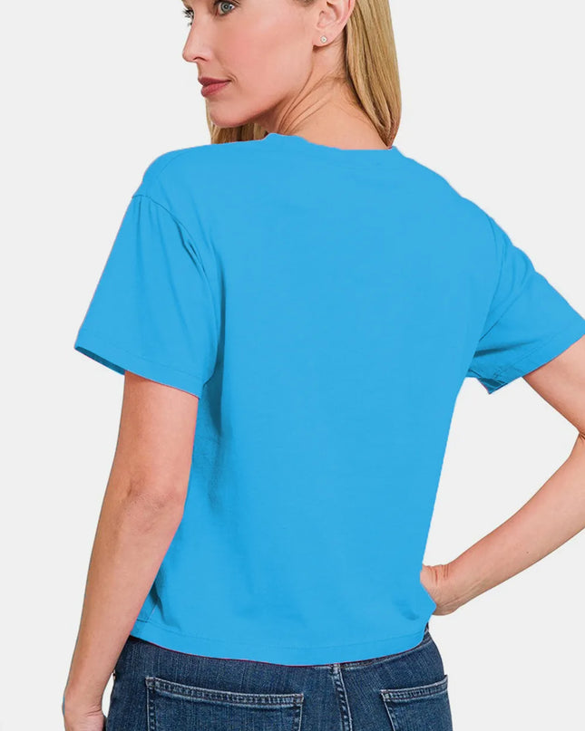 Zenana Round Neck Short Sleeve Cropped T-Shirt