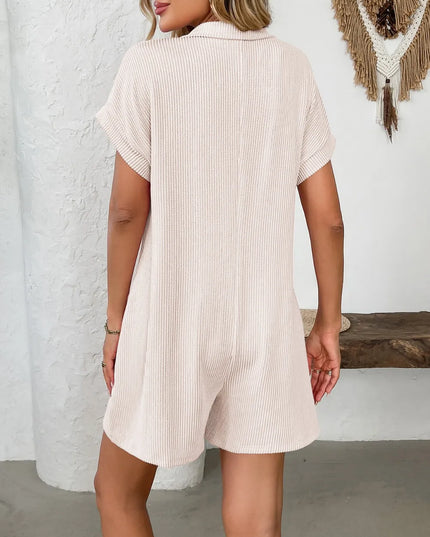 Button Detail Collared Neck Short Sleeve Romper