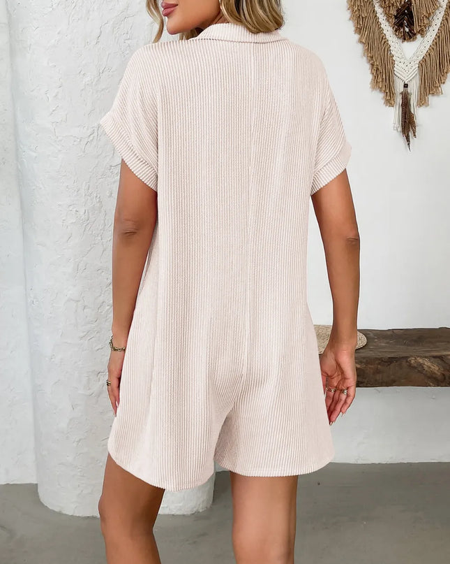 Button Detail Collared Neck Short Sleeve Romper