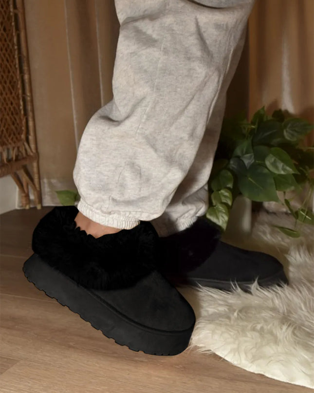 WILD DIVA Faux-Fur Platform Slip On Booties