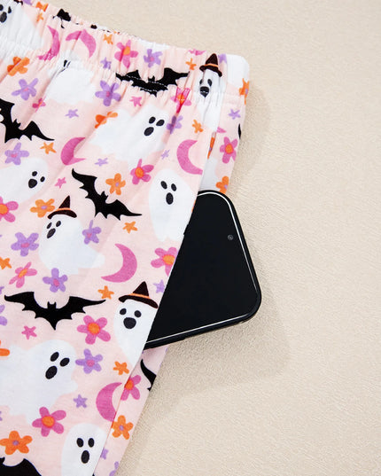 Halloween Ghost Print Button Up Top and Pants Lounge Set