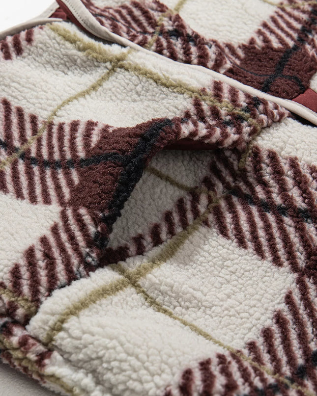 Plaid Buttoned Stand Collar Fleece Jacket