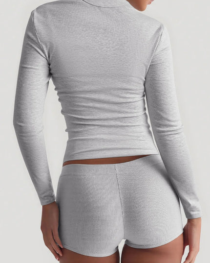 Square Neck Long Sleeve Top and Shorts Set