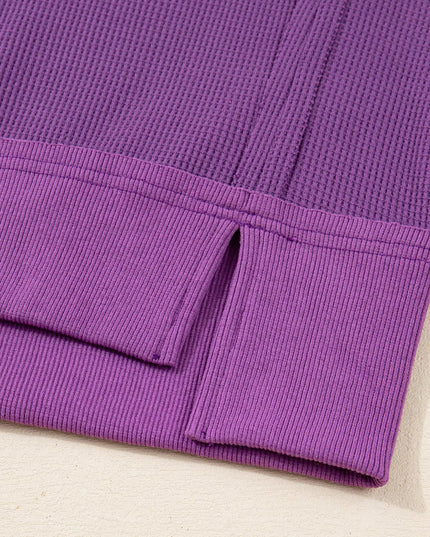 Solid Color Raw Seam Patchwork Ribbed Drop Shoulder Sweatshirt