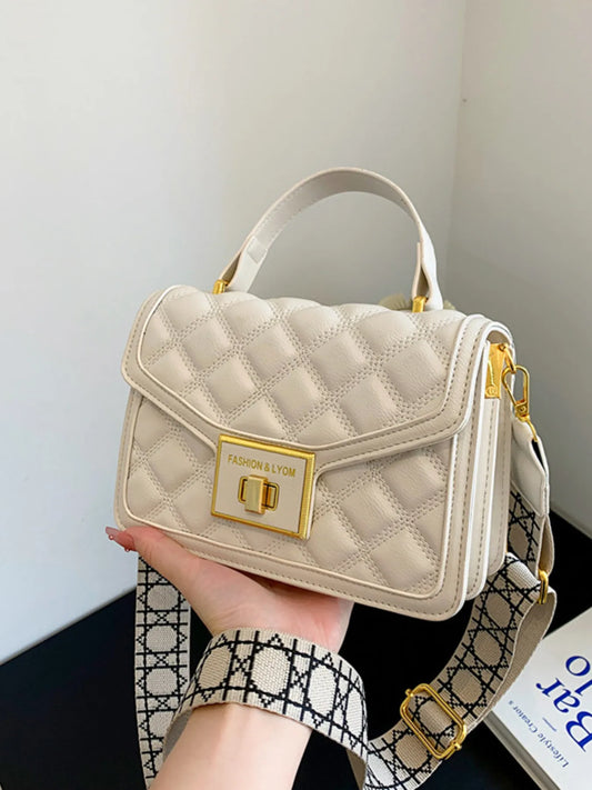 Quilted Adjustable Strap Shoulder Bag Beige One Size